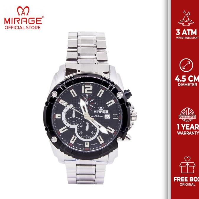 Mirage Jam Tangan Sports Pria Kasual Silver Stainless 8714M (P.Hitam)