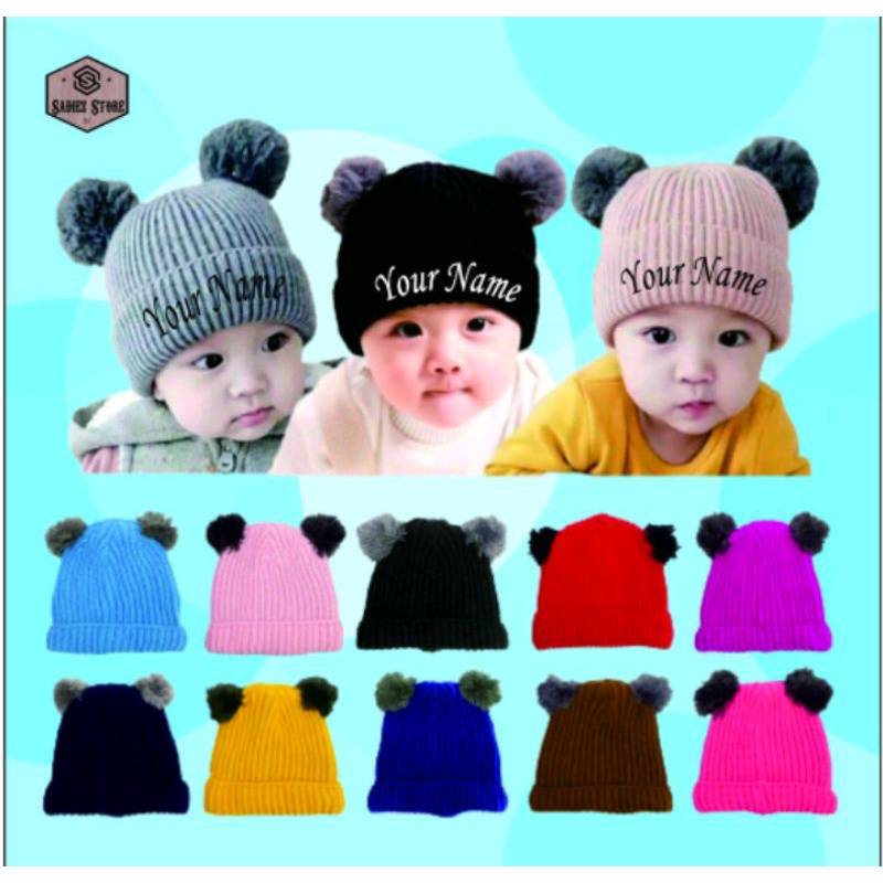 Kupluk Pompom Bayi Free Bordir Nama