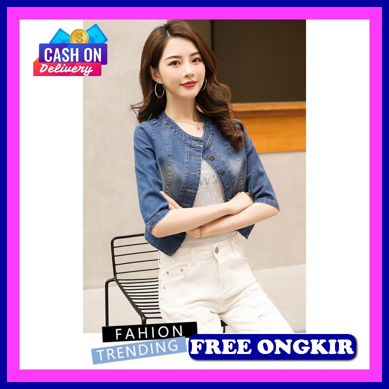 Ax12 Amr Original - Jacket Jeans Vol 02 Simple Stud Semi Crop Wanita Casual - Jj Punk Rock New 1919 