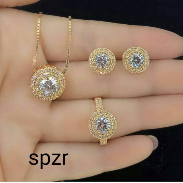 Set Perhiasan Replika berlian eropa ,mewah kalung+ cincin+ anting, anti karat,tahan lama dan kilat