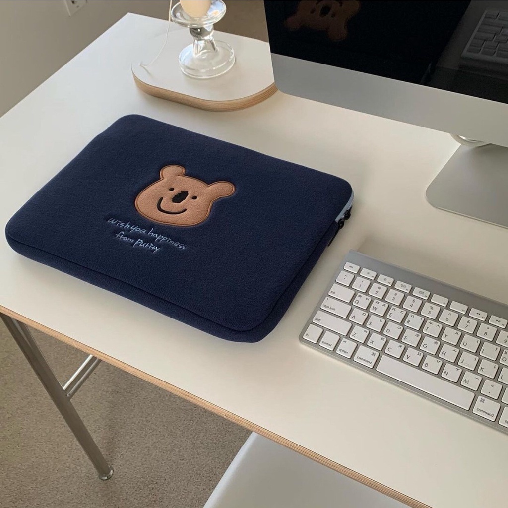 Sleeve Pouch Sarung Tas Bag Case Ipad Tab Tablet Macbook Air Pro Laptop Asus Acer Lenovo HP Huawei 11 12 13 14 15 inch Motif Gambar Koala Bear Beruang Warna Biru Navy Lucu Cute Murah Korean Model