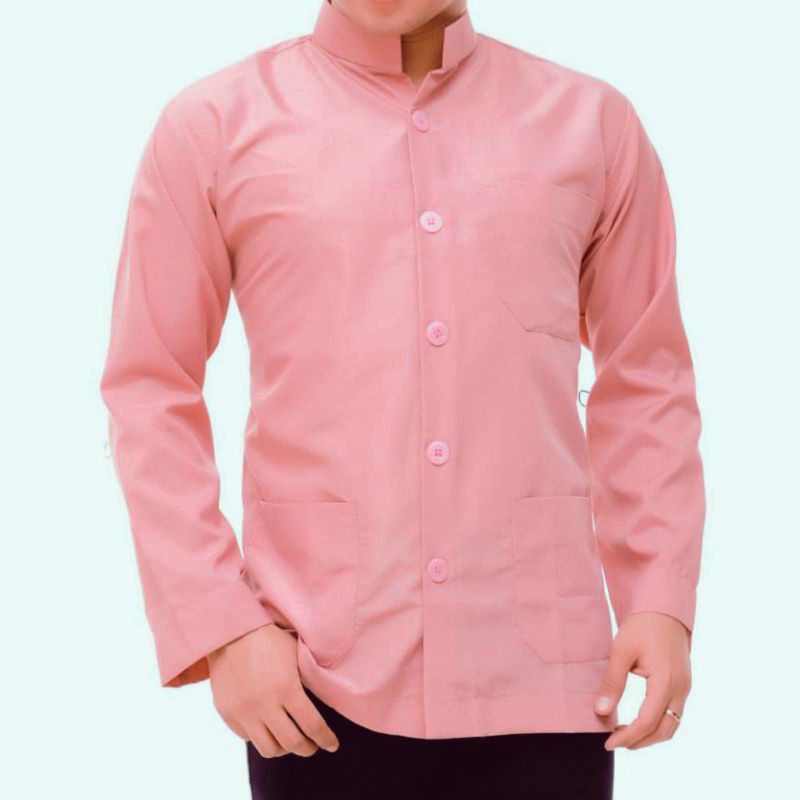 BAJU KOKO AMMU merek Oemar terlaris haibah ammu atasan pria baju  koko pria habaib kiyai para ust-Pink salem