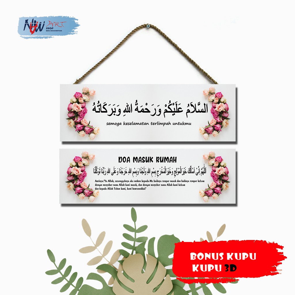 NN 153 - Hiasan dinding Assalamualaikum gantungan pintu papan dekorasi rumah kamar poster kayu