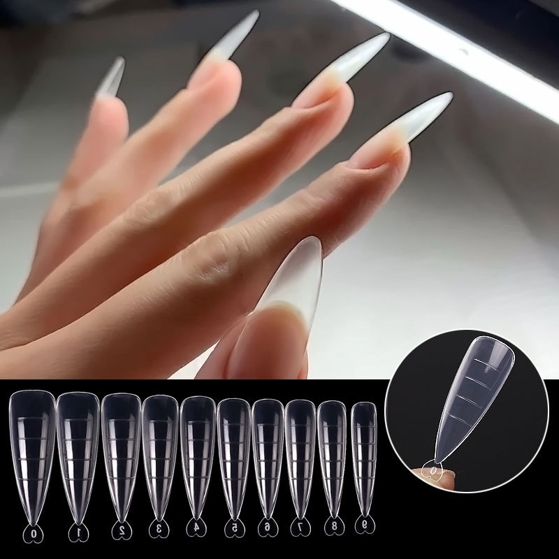 100pcs Kuku Palsu Akrilik Full Coverage Warna Bening Untuk Dekorasi Nail Art