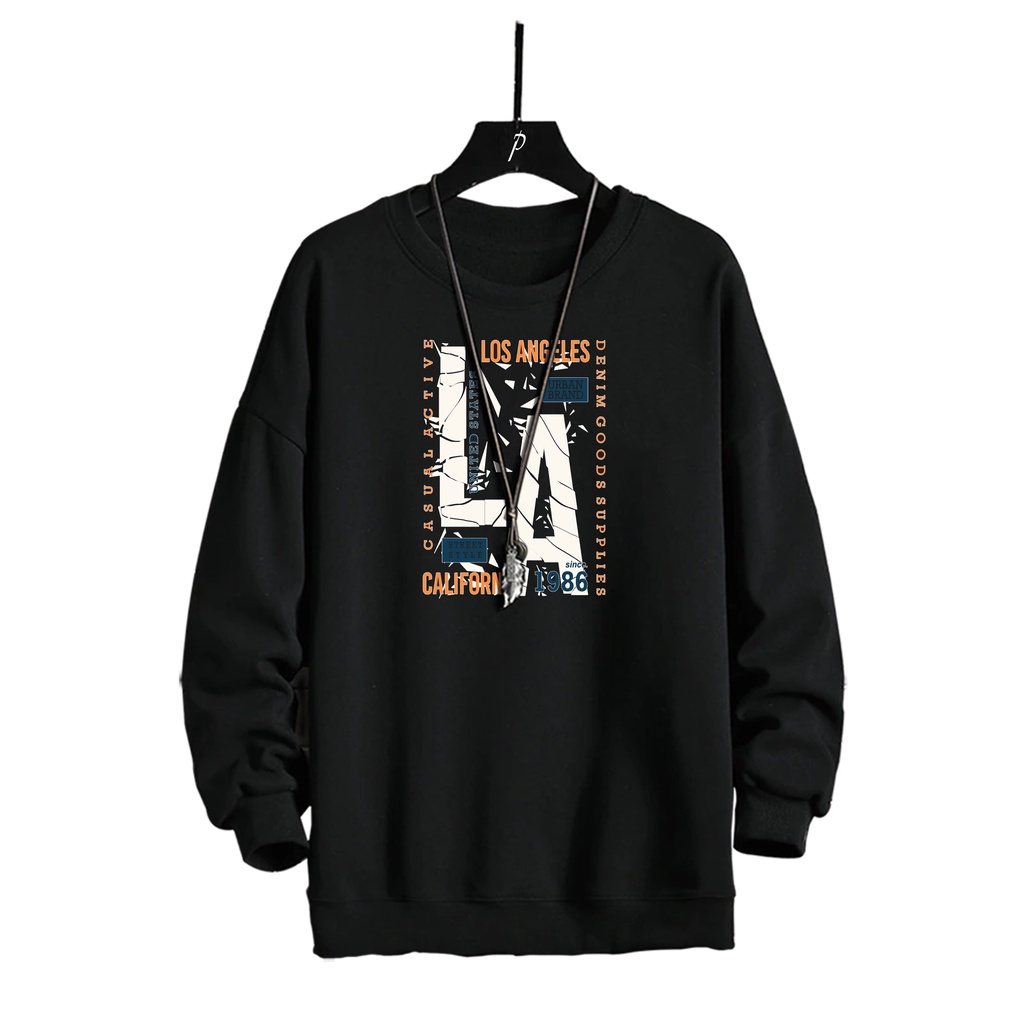 Sweater crewneck pria LA CALIFORNIA sweter cowok cewek distro murah kekinian