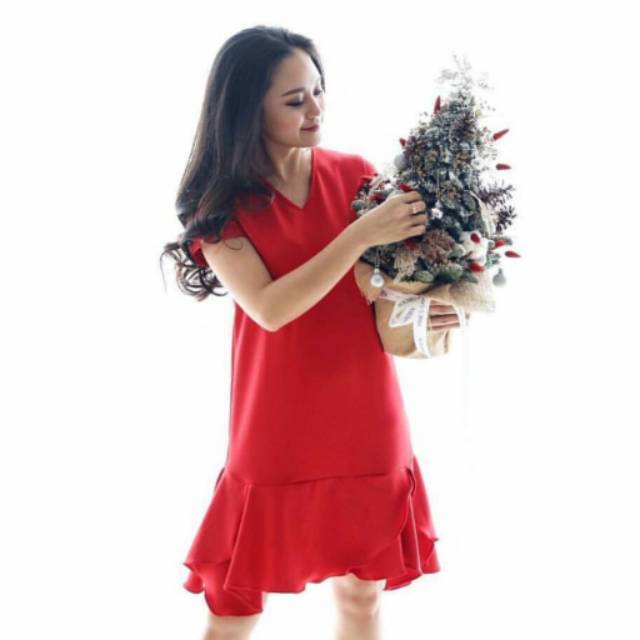 DRESS MERAH SCUBA CHLOEBEAUTYSHOP