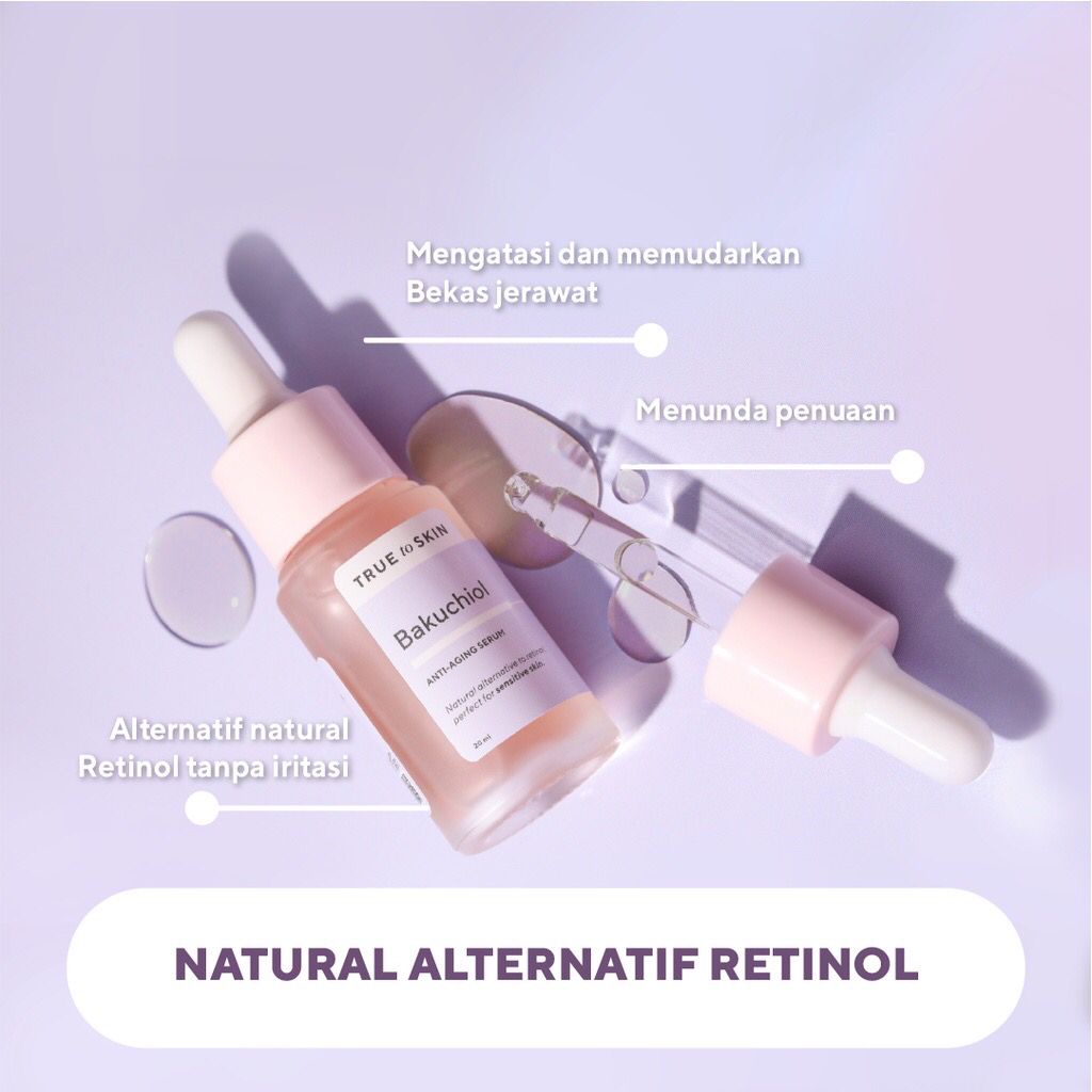 TRUE TO SKIN - Bakuchiol Anti-aging Serum (Natural Retinol - Water Based serum) - Tekstur Kulit, Mengatasi Jerawat