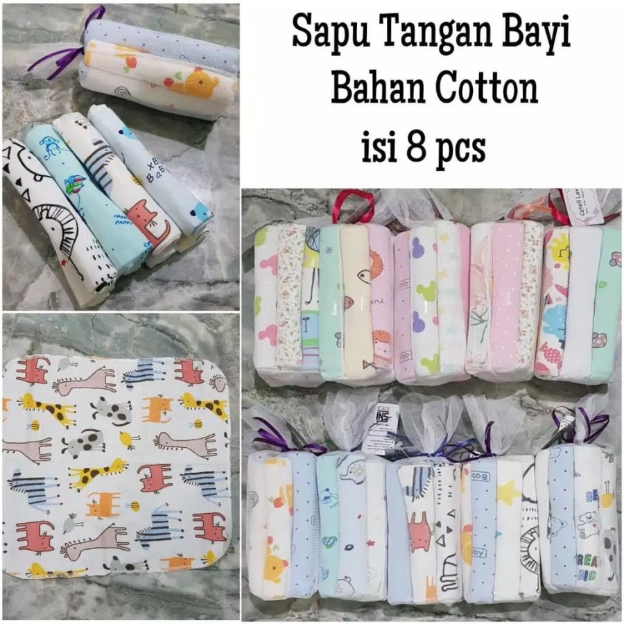 Catell Love WASH CLOTH / Sapu Tangan Bayi (8pcs) Motif