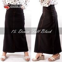 Rok Zetha Panjang Wanita Warna Denim FullBlack Hitam| Rok Kerja Kantor | Rok Denim | Rok Hitam | Rok