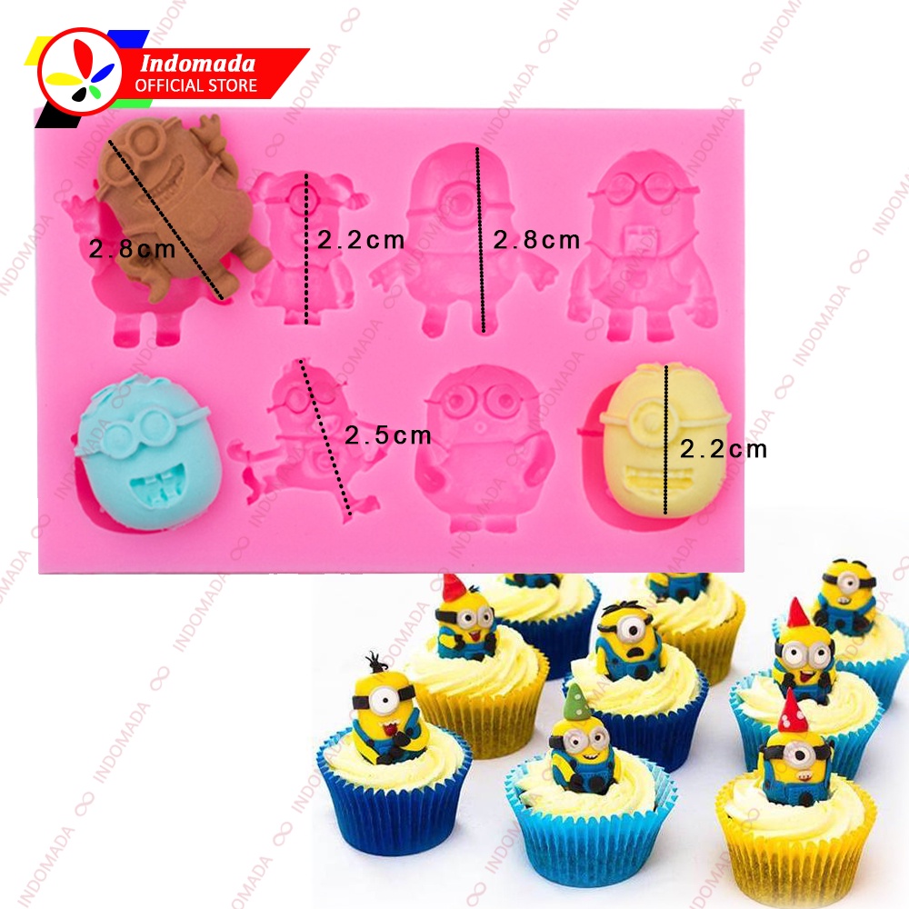 Indomada Cetakan Fondant Silikon 8 Minions Cake Toppers Dekorasi Hiasan Kue Ultah Tart Kartun Coklat