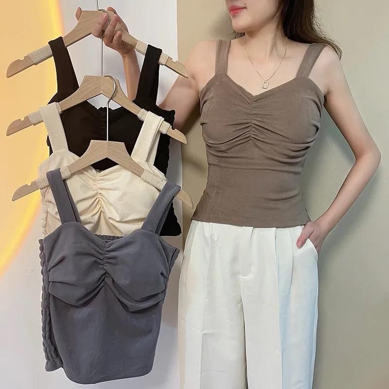 KINDS STORE ❤️ | Tanktop Thick Strap Kerut Crop Top Cup Bra Tali Bisa di Adjust