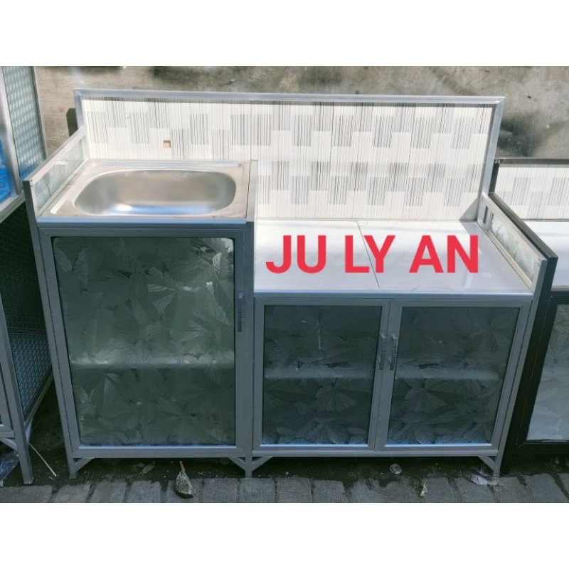 Rak Piring kaca Wastafel+Meja Kompor 1.3 meter