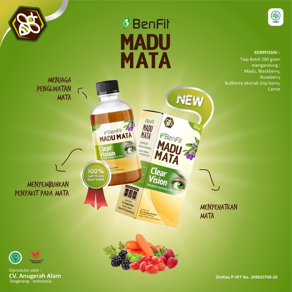 

Madu Mata Clear Vision Madu Kesehatan Mata Benfit Netto 280gram
