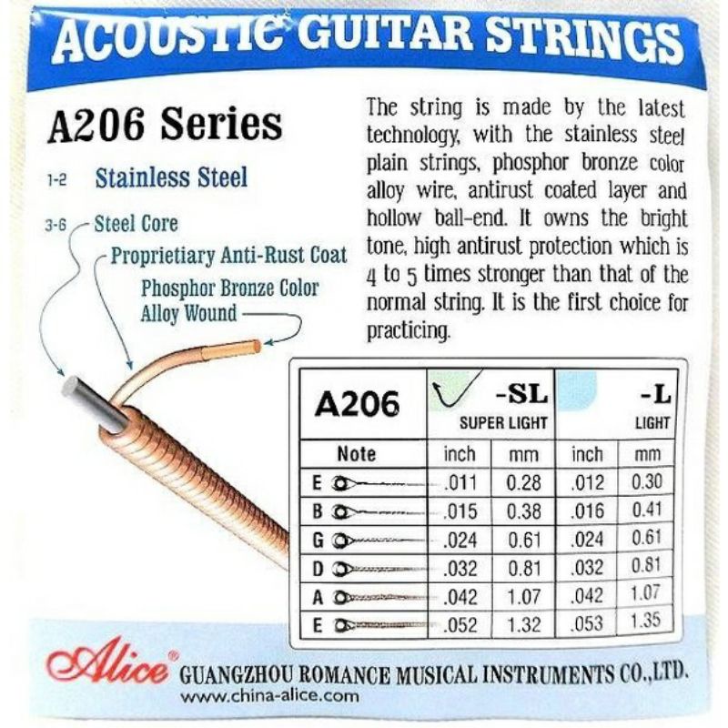 senar gitar akustik ALICE strings 011