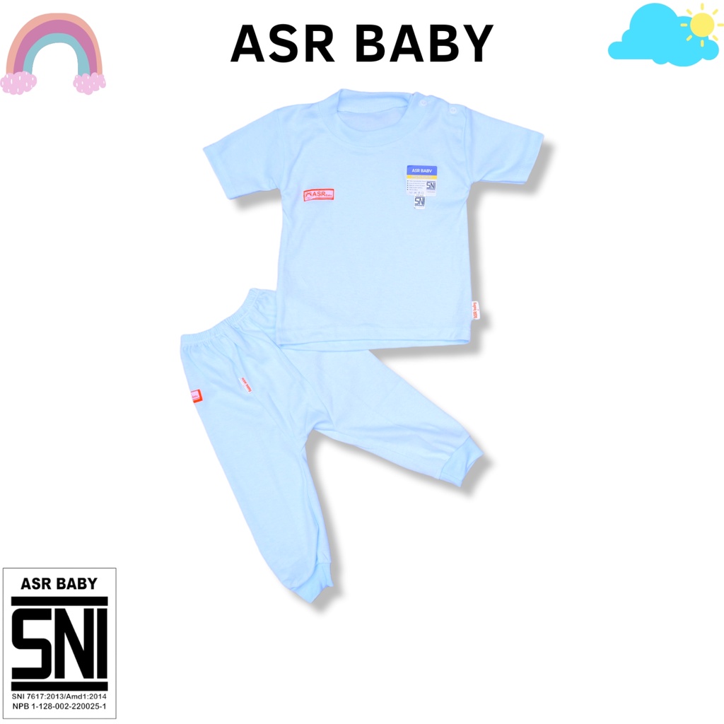 SETELAN BAJU BAYI PENDEK CELANA PAMPERS KATUN DOUBLE USIA 3-20 BULAN POLOS ASR BABY SNI