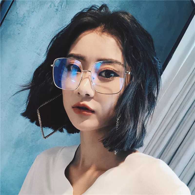 (YUZHU) Bayar di Tempat Anti Biru Kacamata Korean Design Square Besi Frame Eyeglasses Wanita/Pria