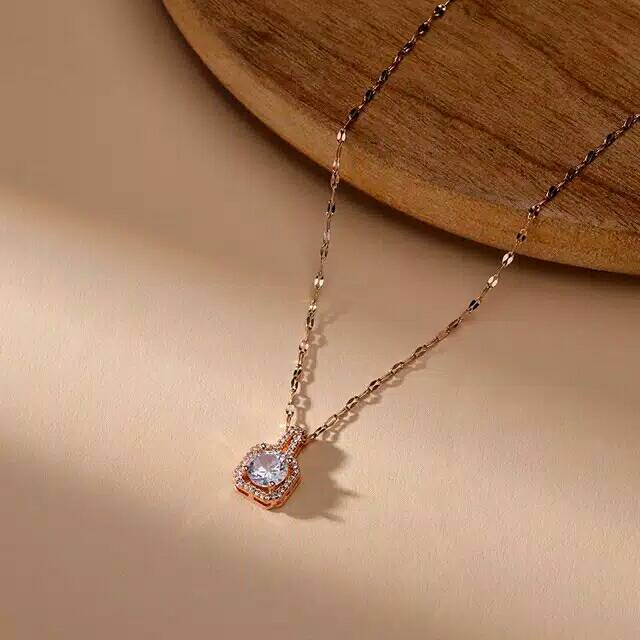 GG kalung Aksen Kotak Berlian Batu zircon Titanium#KL