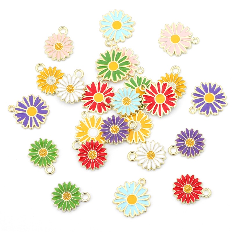 5pcs Liontin Bunga Daisy Enamel Ukuran 13 / 16mm Untuk Membuat Perhiasan Kalung Gelang