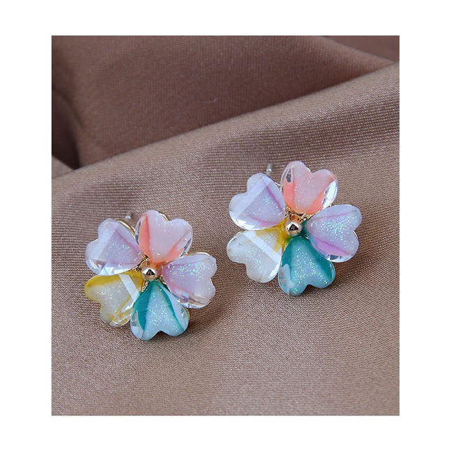 LRC Anting Tusuk Fashion Color Mixing Resin Flower Contrast Alloy Earrings A61827