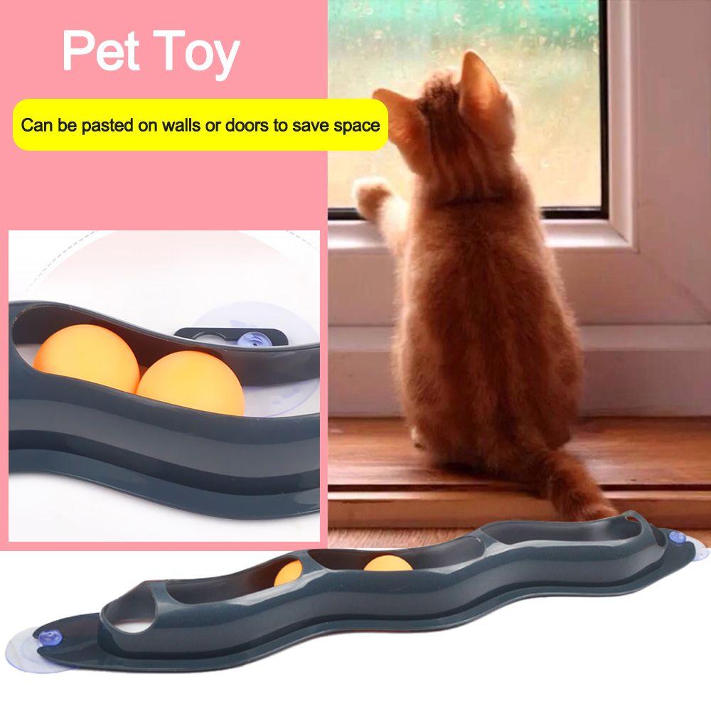 Solighter Tenis Meja Sucker Window Cat Aksesoris Produk Mainan Hewan Peliharaan Dengan Tabung Bola Track Game Pet Ball Toy