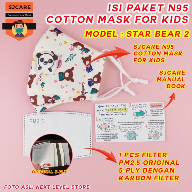 SJCare Masker Anak Premium Kids Katup Respirator FREE FILTER PM 2.5 - Star Bear 2