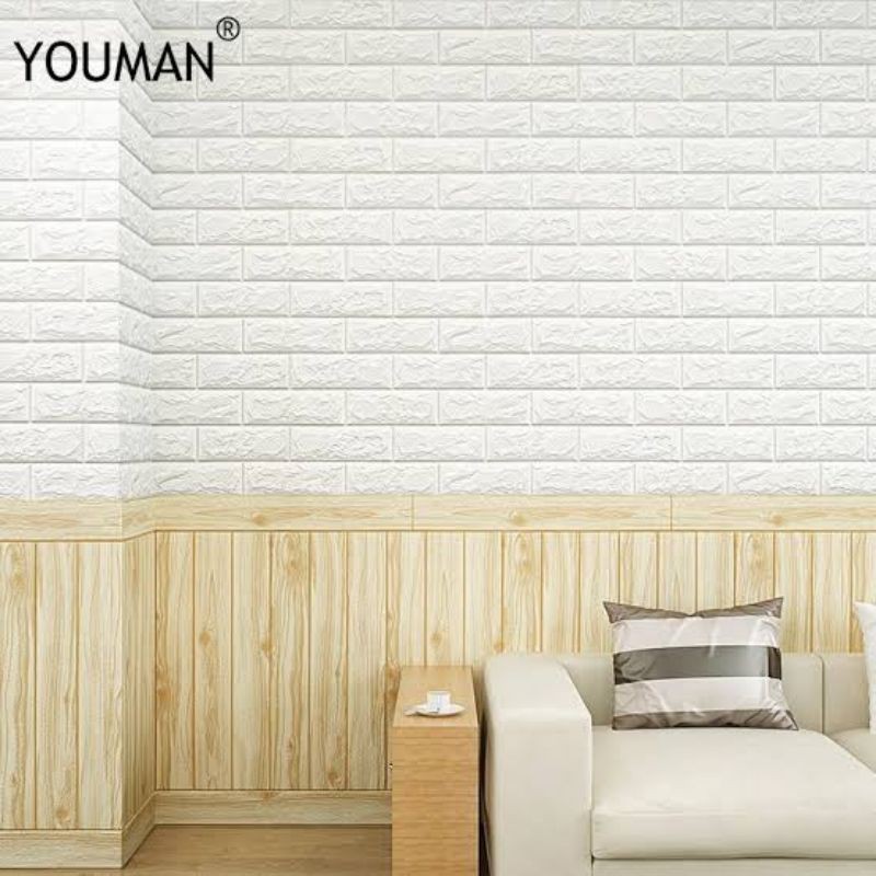 wallpaper dinding 3D foam motif kayu uk 35x70cm/coklat muda/abu abu-1