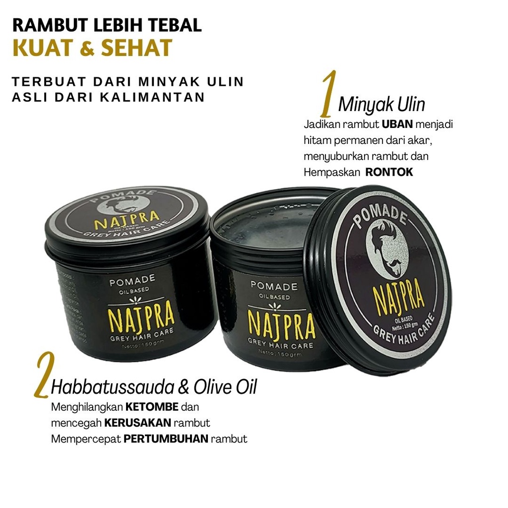 Minyak Rambut Pria Pomade Najpra Oil Based Perawatan Rambut treatment Rambut Rontok Uban dan Ketombe Terbuat dari Minyak Ulin Asli Kalimantan