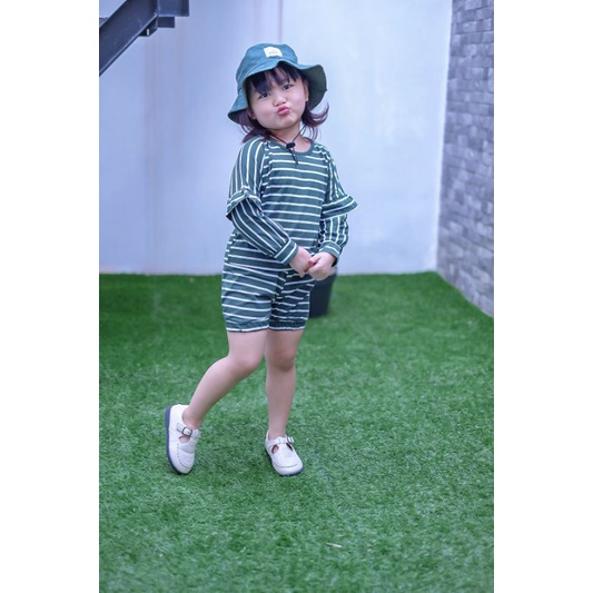 SAKURA SET - Promo 10.10 Baju Setelan Anak Bayi Baby Kids Cewek Perempuan Kaos Belang Stripe Lucu Murah 1 2 3 4