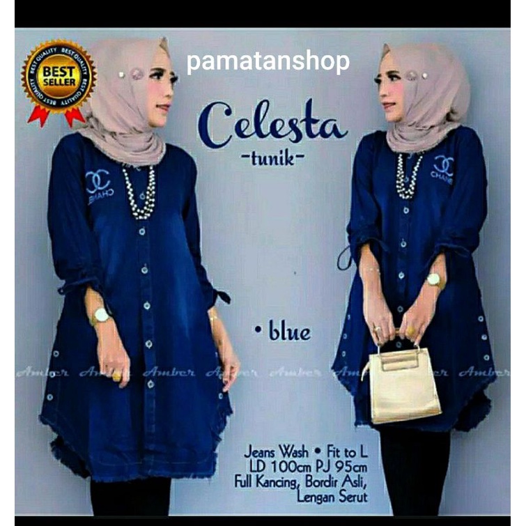 tunik levis bordir terbaru/tunik jeans chanel/tunik wanita terbaru/tunik terlaris