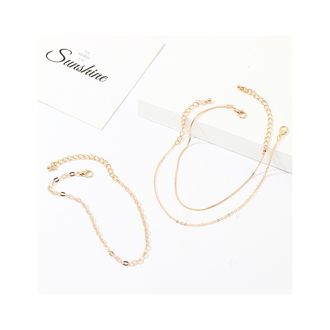 LRC Gelang kaki Fashion Golden Chain Anklet Set