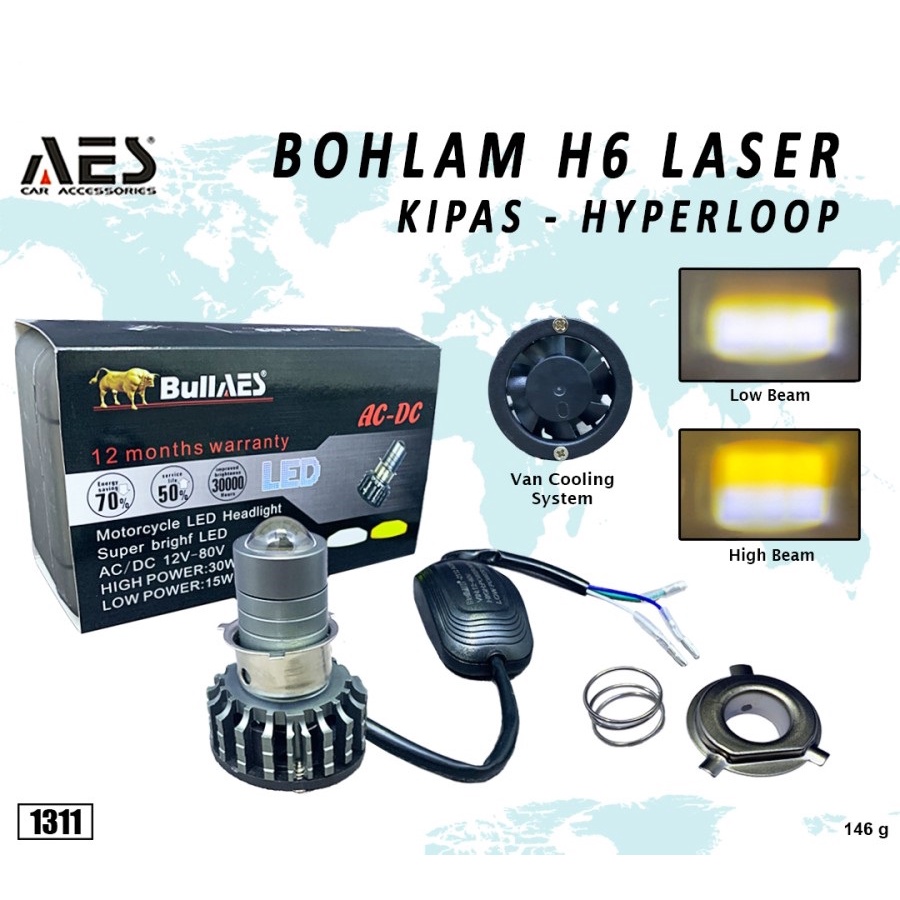 Lampu Led Laser Headlamp H6 H4 Hyperloop DC AC Merk BULLAES