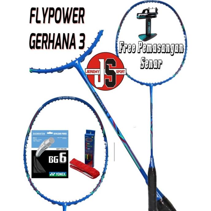 QW690 RAKET BADMINTON FLYPOWER GERHANA 3 ORIGINAL BONUS SENAR DAN GRIP CB35213215