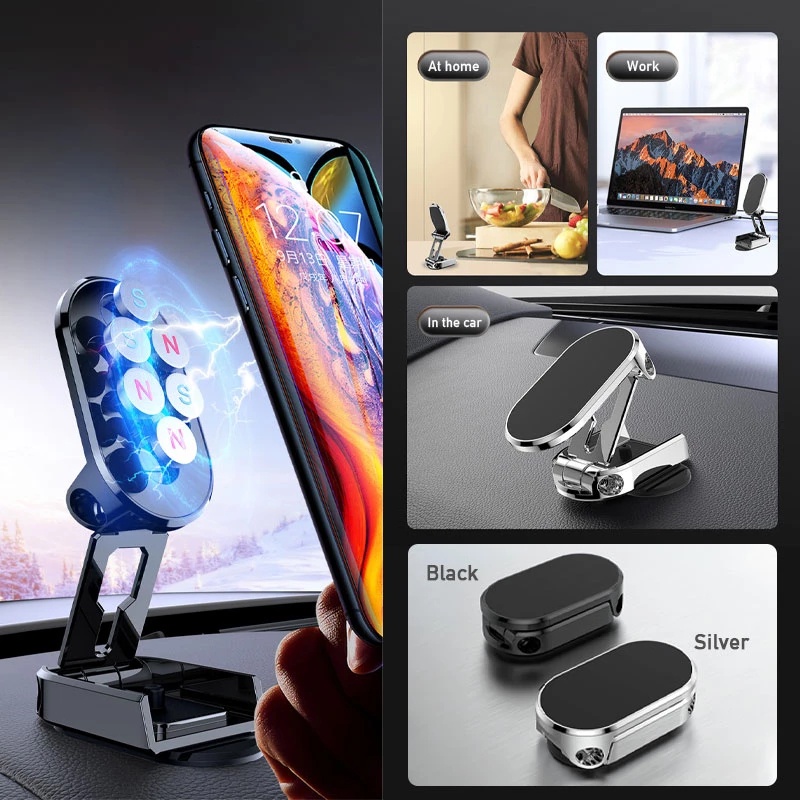 360 ° Holder Hp Magnetik Universal Multifungsi Bisa Dilipat / Diputar Untuk Dashboard Mobil