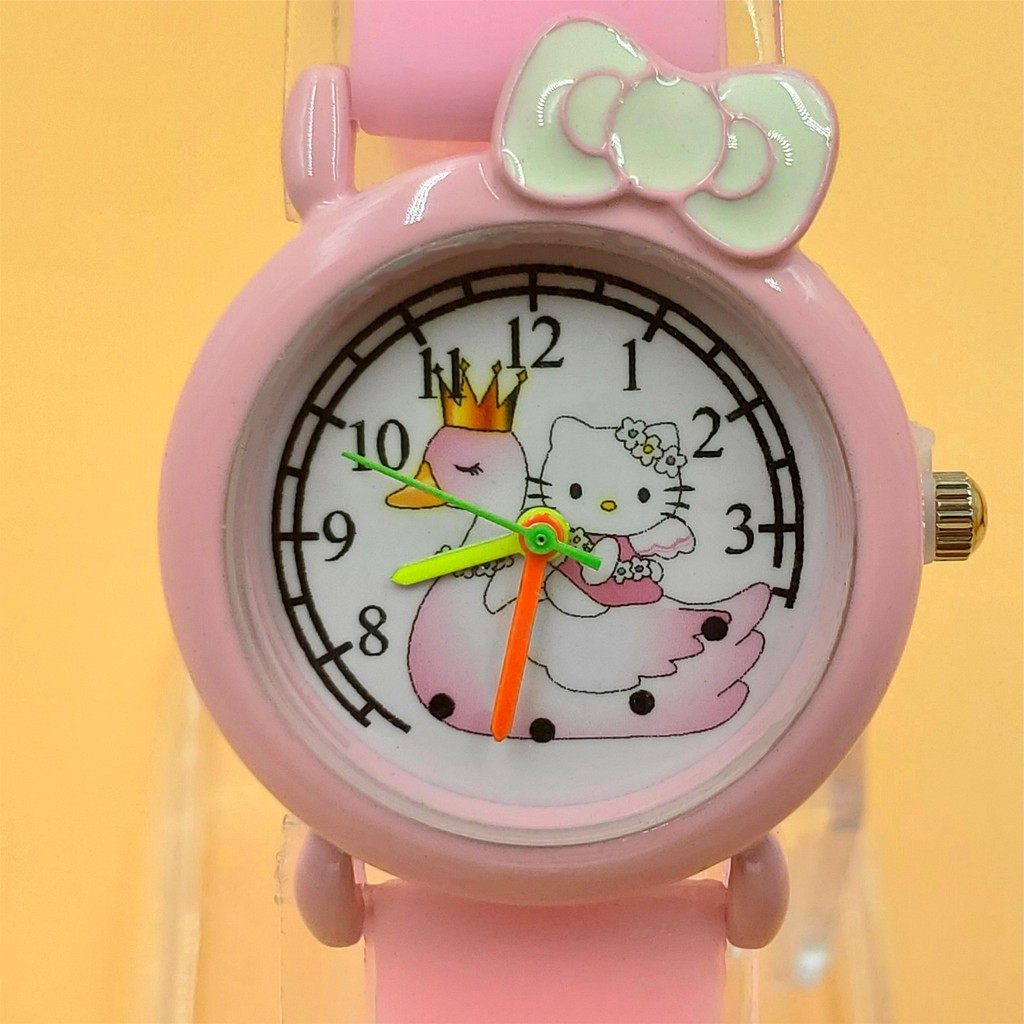 JAM TANGAN MURAH CEWEK JAM TANGAN SILICONE QUARTZ ANALOG MOTIF KARTUN HELLO KITTY WARNA PERMEN A07