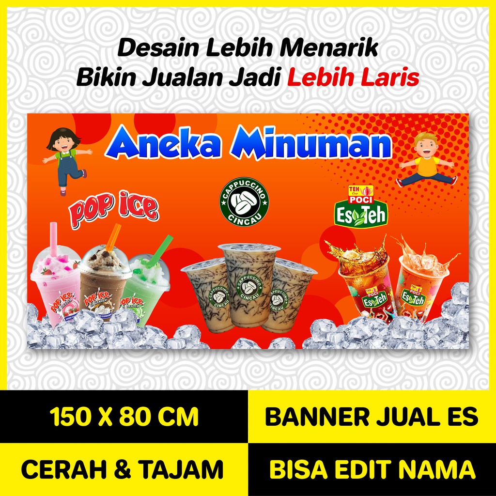 Jual Banner Spanduk Warung Jualan Es Pop Es Ice Cincau Teh Poci Warna Merah Indonesia Shopee