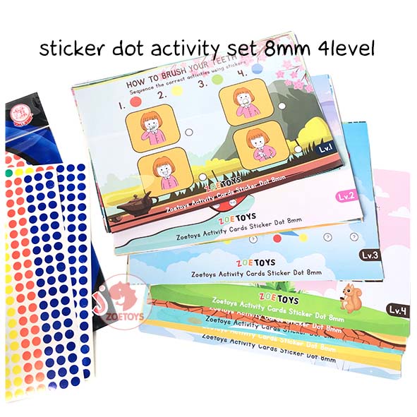 Zoetoys Reusable Sticker Dot Activity Set Book | Alphabet Hijaiyah Number Vehicle Animal | Color Dot Activity Card Kartu Aktivitas Mainan Edukasi Anak-8mm 4Level	