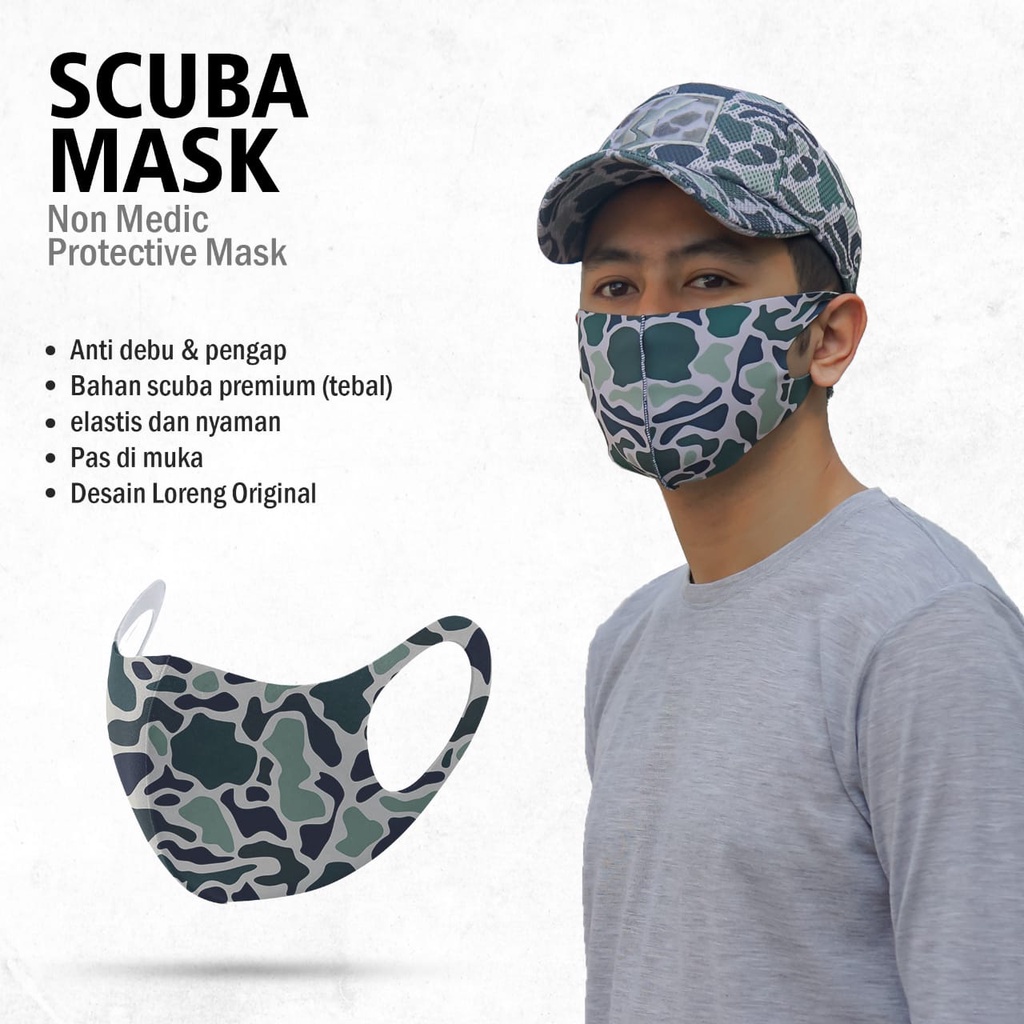Masker Scuba Dewasa - Gramasi 340 - Anti Polusi dan Lembut - Bisa Dicuci - Tebal dan Premium