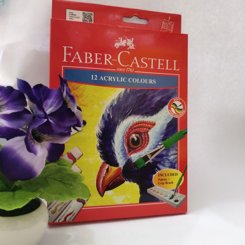 

Cat acrylic Faber-Castell 12 warna free palet +