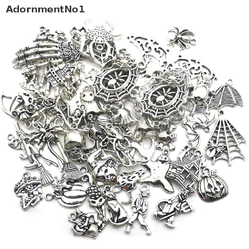 (AdornmentNo1) 50pcs Liontin Bentuk Kelelawar Halloween Warna Silver Untuk Membuat Perhiasan DIY