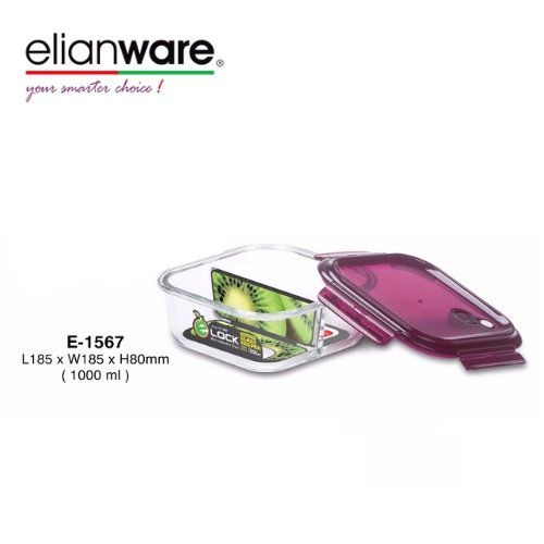 Elianware Square Airtight Glasslock Keeper Multipurpose Food Storage Lunch Box 1000 ml