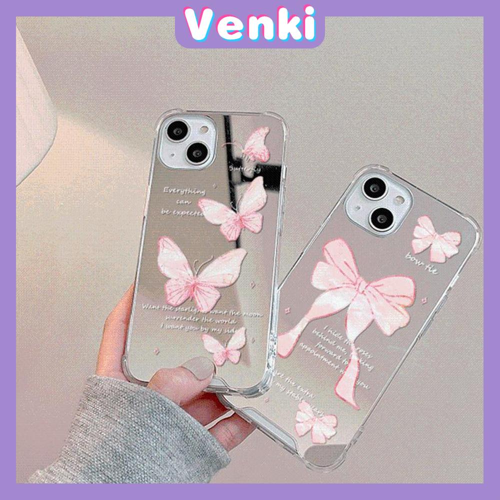 iPhone Case Luxury Acrylic Mirror Airbag Shockproof Protection Camera Romantic Pink Bow Compatible For iPhone 11 Pro Max 13 Pro Max 12 Pro Max 7Plus xr XS Max