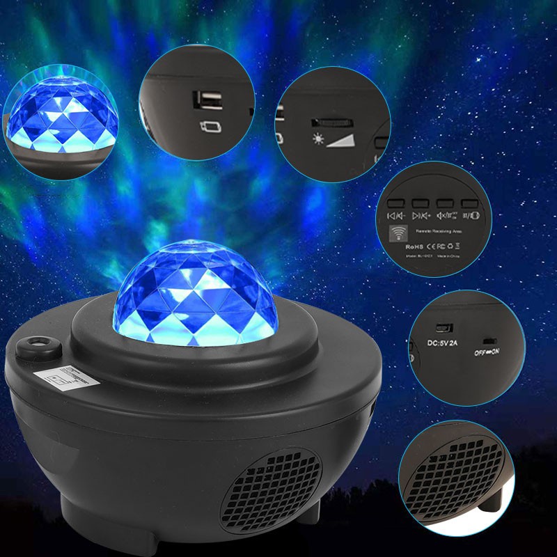 Lampu Proyektor Dengan Speaker Langit Malam Bintang Galaxy Nebula Lamp Starry Projector Light Lampu Tidur Proyektor 2in1