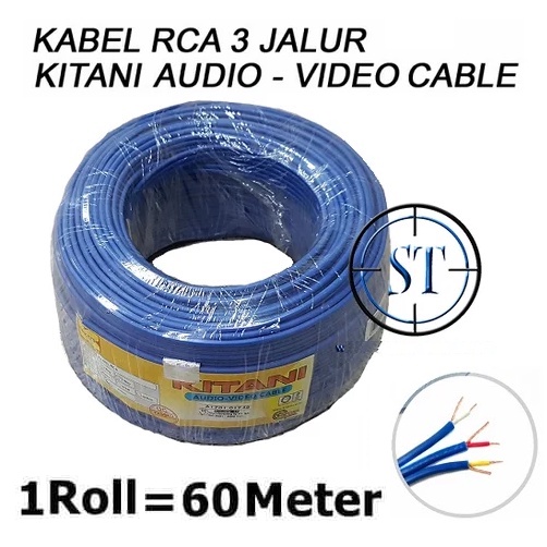 Kabel RCA 3 jalur 3-3 Audio Video KITANI 3R3 3RCA 3 Way 1 Roll 60 Meter Tembaga Murni Audio Speaker Home theater