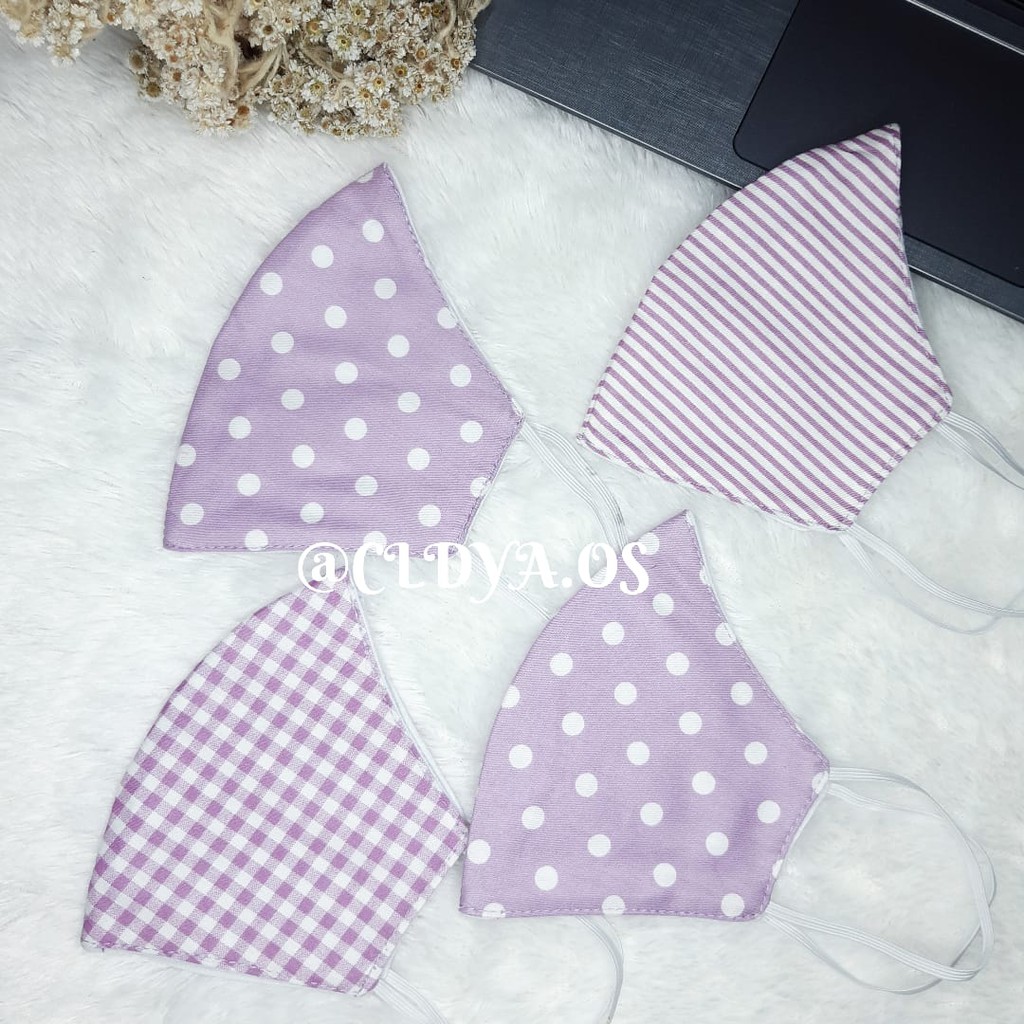 MASKER KAIN KATUN JEPANG 2PLY REAL PICT EARLOOP || MASKER LUCU MOTIF LILAC