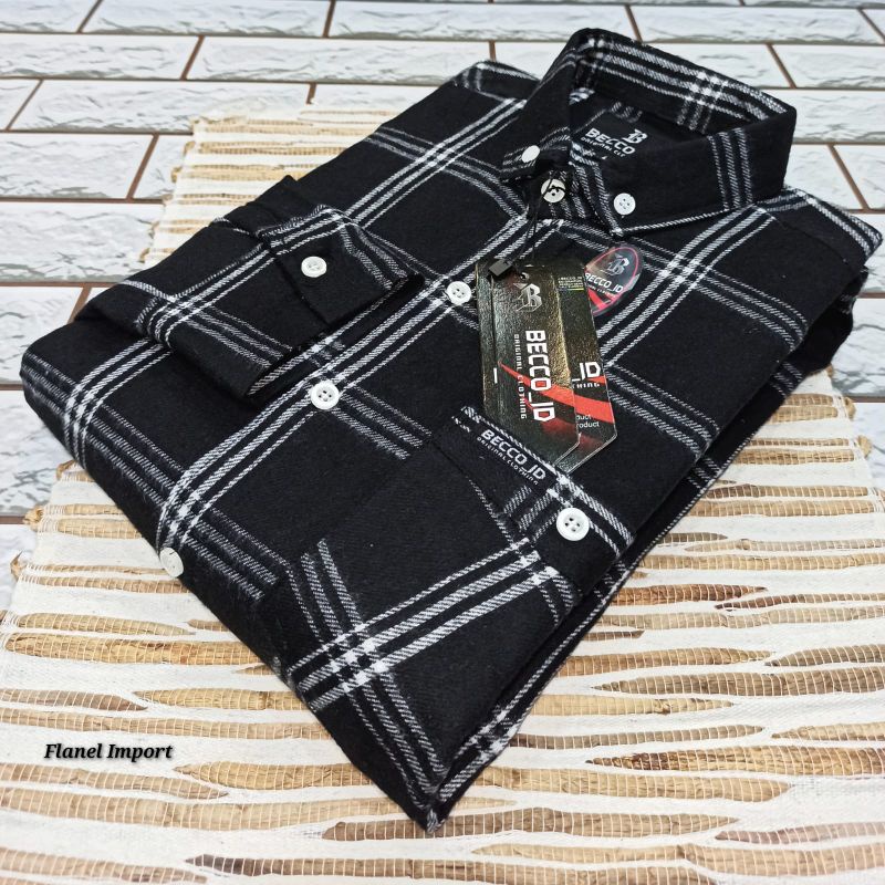 0Kemeja Flanel Pria Lengan Panjang Flanel Import Motif Kotak