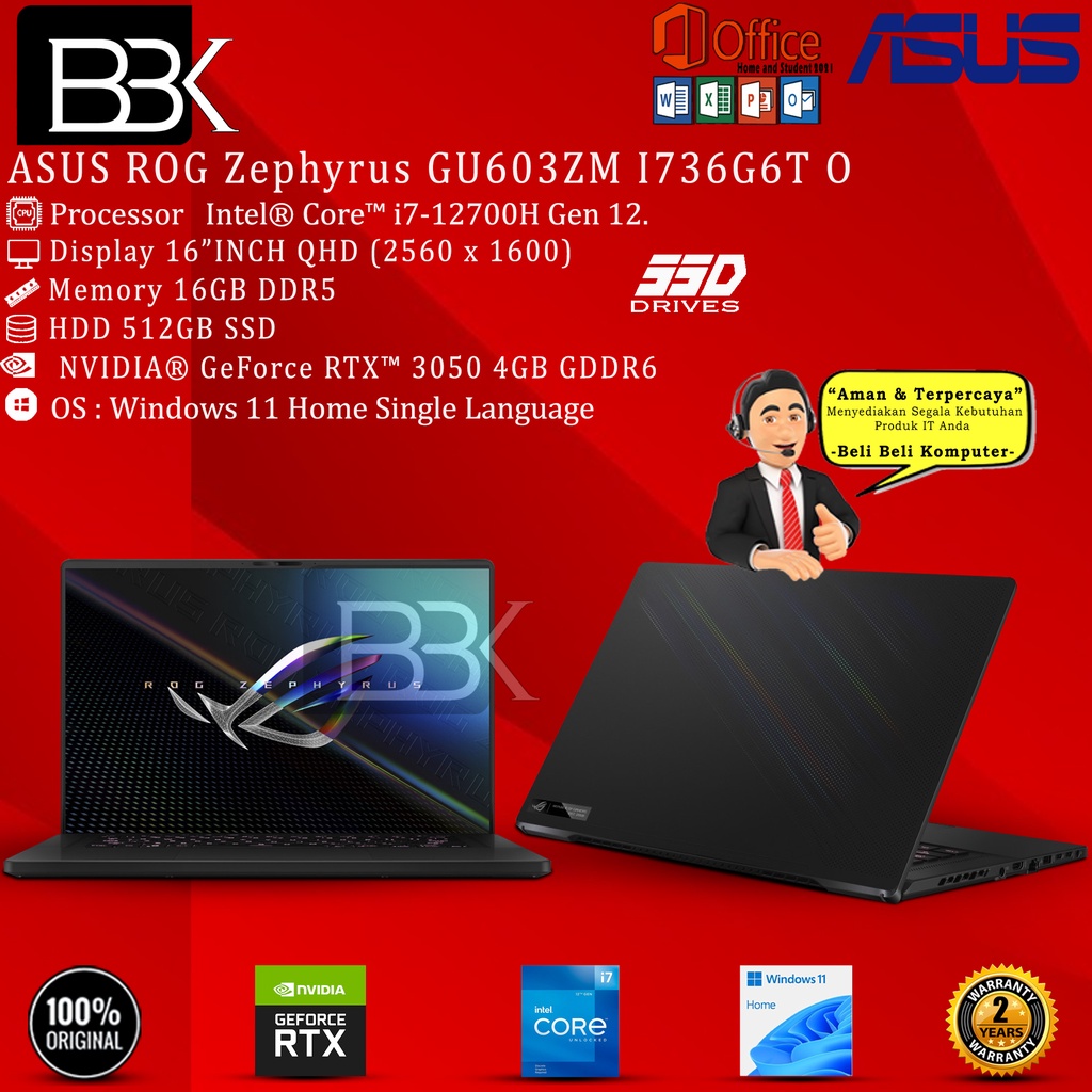Asus ROG Zephyrus GU603ZM-I736G6T-O i7 12700H 16GB 1TB SSD RTX3060 OHS