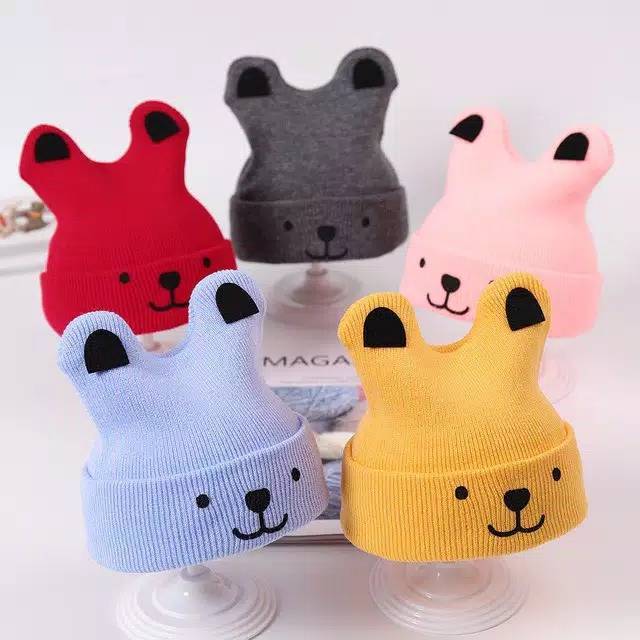 [MOTIF BORDIR] IMPORT Topi Kupluk Rajut Bayi Telinga Kucing / Doggy Unisex baby