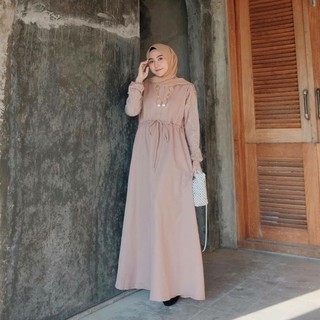 [COD] Asrana Gamis Brukat Maxy Dress Muslim Murah Moka Mocca Simple