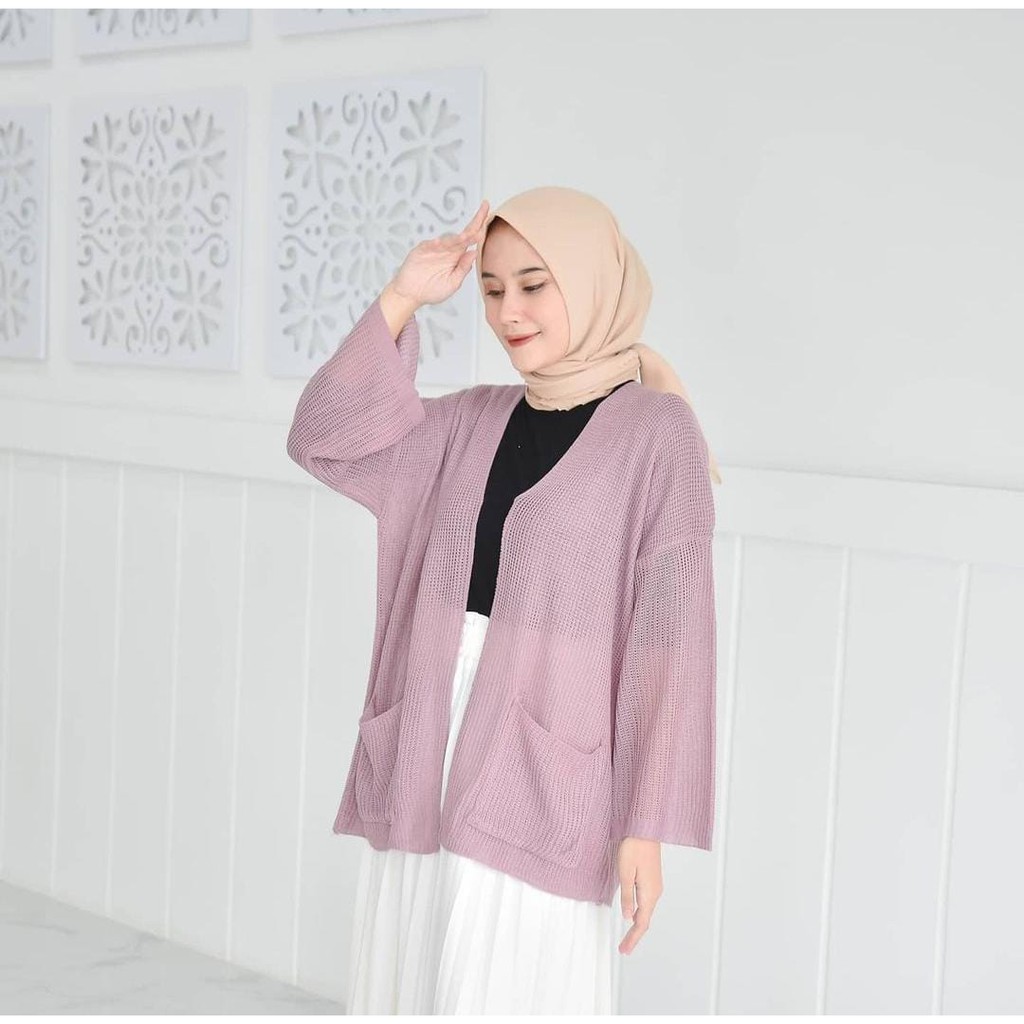 PREMIUM LOOCY POCKET CARDIE / KARDIGAN RAJUT SAKU POLOS locy Oversized cardy-Nila lilac