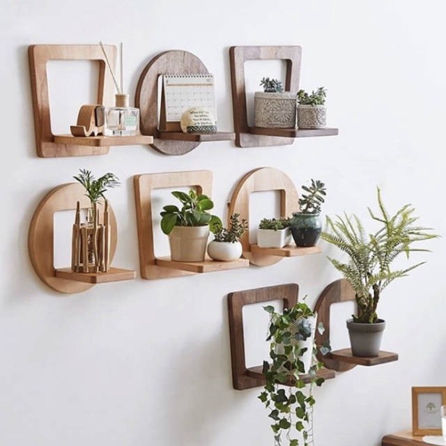 Rak Dinding Rak Bunga Tempel Dinding Rak Kayu Minimalis Bentuk L Bulat Kotak Hiasan Dinding
